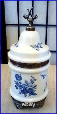 Vintage Humidor A. C. F. Porcelain Bronze Metal White Blue With Certificate