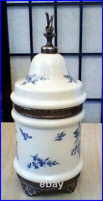 Vintage Humidor A. C. F. Porcelain Bronze Metal White Blue With Certificate