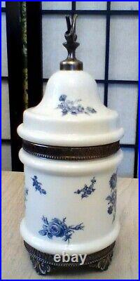 Vintage Humidor A. C. F. Porcelain Bronze Metal White Blue With Certificate