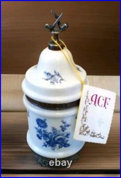 Vintage Humidor A. C. F. Porcelain Bronze Pipe Hand Painted Tobacco Jar Blue Italy Vintage Humidor A. C. F. Porcelain Bronze Pipe Hand Painted Tobacco Jar Blue Italy