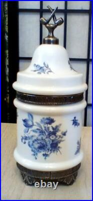 Vintage Humidor A. C. F. Porcelain Bronze Pipe Hand Painted Tobacco Jar Blue Italy Vintage Humidor A. C. F. Porcelain Bronze Pipe Hand Painted Tobacco Jar Blue Italy