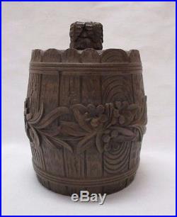 Vintage Humidor Black Forest Carved Wood Barrel Container