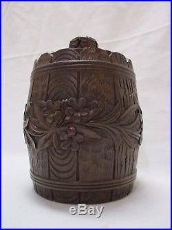 Vintage Humidor Black Forest Carved Wood Barrel Container