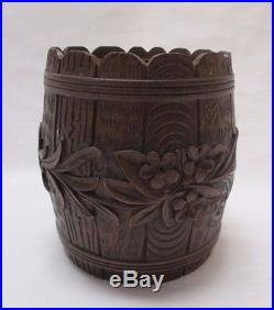 Vintage Humidor Black Forest Carved Wood Barrel Container