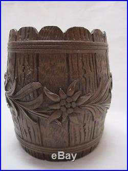 Vintage Humidor Black Forest Carved Wood Barrel Container