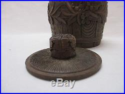 Vintage Humidor Black Forest Carved Wood Barrel Container