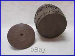 Vintage Humidor Black Forest Carved Wood Barrel Container