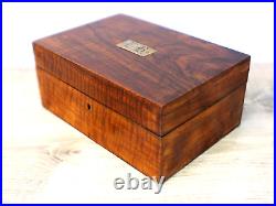 Vintage Humidor Cigar Box with Exotic Figured Wood and Tin Liner