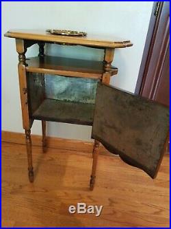 Vintage Humidor Metal Lined Wooden Smoking Stand Table with Brass Ashtray