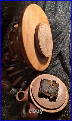 Vintage Humidor Pipe Wrack With Vintage Pipes! Beautiful Revolving Walnut Wood