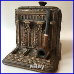 Vintage Humidor Smoking Pipe Stand Wood Carved Mans Face With Marxman Pipe Italy