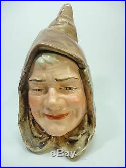 Vintage Humidor Tobacco Storage Jar Majolica Hooded Monk Face Figural pottery