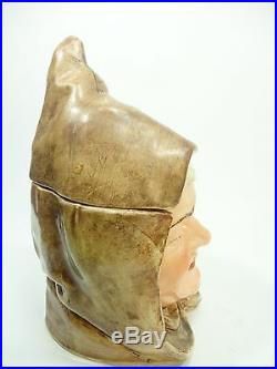Vintage Humidor Tobacco Storage Jar Majolica Hooded Monk Face Figural pottery