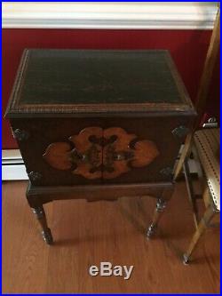 Vintage Humidor copper lined Smoking Table / Cigar Stand Cabinet. VERY OLD. RARE