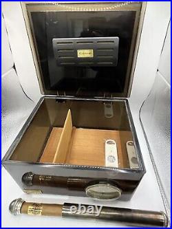 Vintage Hydromist Jeffery Scott Cigar Humidor Box Glossy Black with Accessories