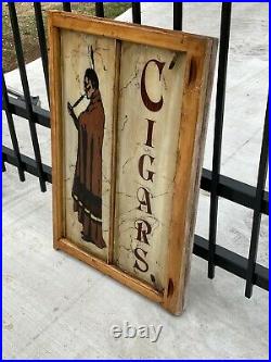 Vintage INDIAN CIGARS Reverse Painted Window Sign Tobacco Store Man Cave