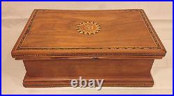 Vintage Inlaid Humidor Walnut Case Lined Interior Star Inlay Piece on Top