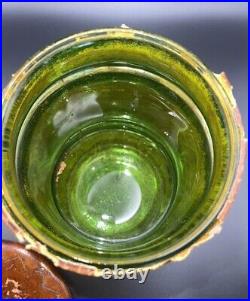 Vintage Italian Leather & Green Glass Tobacco Humidor Jar