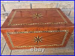 Vintage Italian Parquetry Inlaid Cigar Humidor with8 Point Star 16x10x6.75