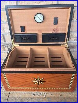 Vintage Italian Parquetry Inlaid Cigar Humidor with8 Point Star 16x10x6.75