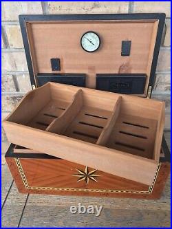 Vintage Italian Parquetry Inlaid Cigar Humidor with8 Point Star 16x10x6.75