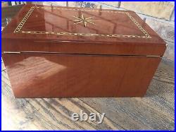 Vintage Italian Parquetry Inlaid Cigar Humidor with8 Point Star 16x10x6.75