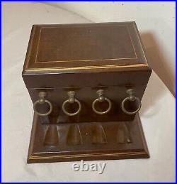 Vintage Italian brown leather wrapped brass glass pipe tobacco humidor box stand