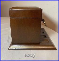 Vintage Italian brown leather wrapped brass glass pipe tobacco humidor box stand