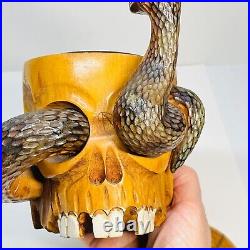 Vintage Japanese Skull and Snake frog Wood Carved Humidor HTF