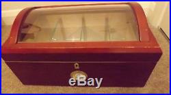 Vintage Large 1915 Thompson Cigar Humidor With Dome Glass Lid Cherry Wood