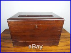 Vintage Large 1930s Wooden Mahogany Humidor Milk Glass Lined Wood Cigar Box