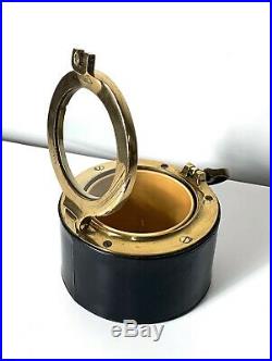 Vintage Leather Brass Porthole Humidor Tobacco Lidded Jar Dunhill Cigar