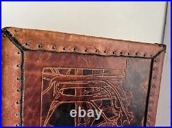 Vintage Leather Humidor Box Handcrafted Mahogany & Brass 1920s-1940s Rare