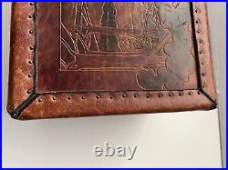 Vintage Leather Humidor Box Handcrafted Mahogany & Brass 1920s-1940s Rare