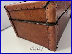 Vintage Leather Humidor Box Handcrafted Mahogany & Brass 1920s-1940s Rare