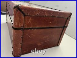 Vintage Leather Humidor Box Handcrafted Mahogany & Brass 1920s-1940s Rare