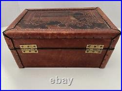 Vintage Leather Humidor Box Handcrafted Mahogany & Brass 1920s-1940s Rare