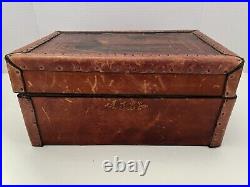 Vintage Leather Humidor Box Handcrafted Mahogany & Brass 1920s-1940s Rare