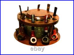 Vintage MCM Fairfax Wooden w 9 Pipes Stand & Green Soreno Glass Humidor Lidded Vintage MCM Fairfax Wooden w 9 Pipes Stand & Green Soreno Glass Humidor Lidded
