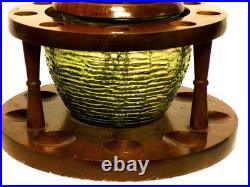 Vintage MCM Fairfax Wooden w 9 Pipes Stand & Green Soreno Glass Humidor Lidded Vintage MCM Fairfax Wooden w 9 Pipes Stand & Green Soreno Glass Humidor Lidded