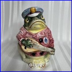 Vintage Majolica Frog Playing Mandolin Humidor Austrian Tobacco Jar