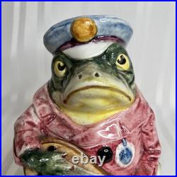 Vintage Majolica Frog Playing Mandolin Humidor Austrian Tobacco Jar