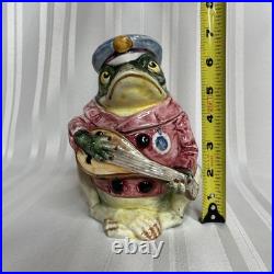 Vintage Majolica Frog Playing Mandolin Humidor Austrian Tobacco Jar
