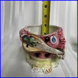 Vintage Majolica Frog Playing Mandolin Humidor Austrian Tobacco Jar