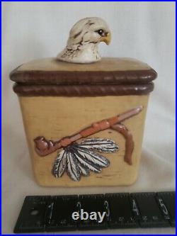 Vintage Majolica Native American Indian Humidor Lidded Tobacco Pipe Jar Canister