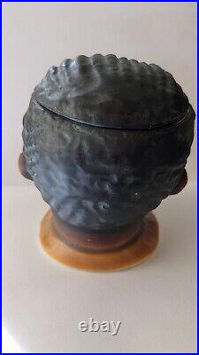 Vintage Majolica Pottery Tobacco Jar Humidor Black Americana