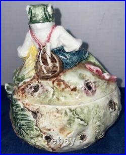 Vintage Majolica Tobacco Humidor Frog Smoking Pipe Jar 6. READ DESCRIPTION