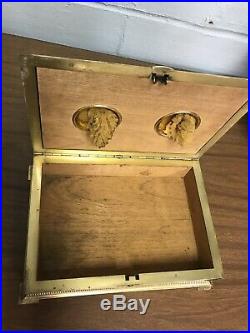 Vintage Metal Cigar Box Humidor Sponges Inside RARE