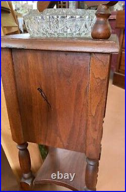 Vintage Mid Century Wood Smoking Stand Side Table With Humidor Tobaco Drawer