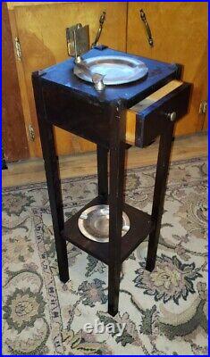 Vintage Mid Century Wood Smoking Stand, Table With Humidor Tabaco Drawer & more